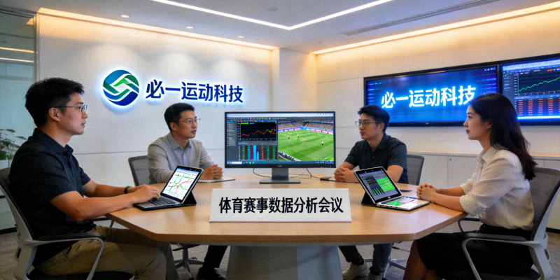 必一运动科技有限公司团队在现代化办公室讨论体育赛事数据